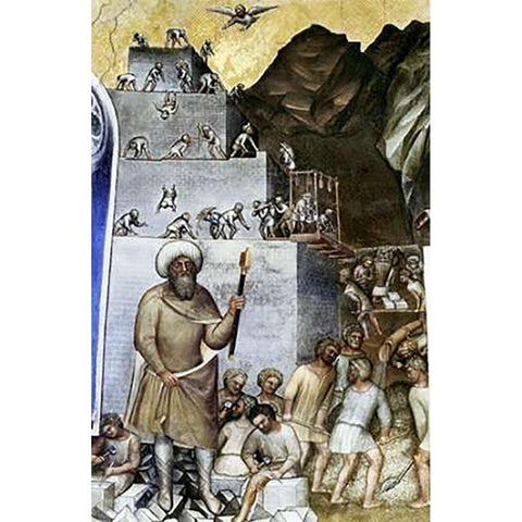 Tower of Babel Gold Ornate Wood Framed Art Print with Double Matting by De Menabuoi, Giusto