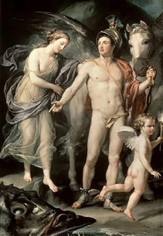 Perseus and Andromeda Black Ornate Wood Framed Art Print with Double Matting by Mengs, Anton Raffael