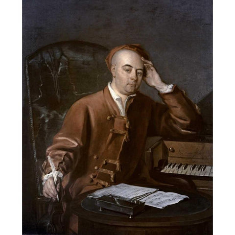 The Composer Handel Black Modern Wood Framed Art Print with Double Matting by Mercier, Philippe