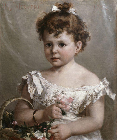Helene Loeb Lyon As a Young Girl Black Ornate Wood Framed Art Print with Double Matting by Merwart, Paul