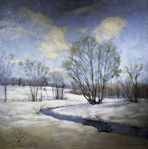 Old Willow and Brook White Modern Wood Framed Art Print with Double Matting by Metcalf, Willard Leory