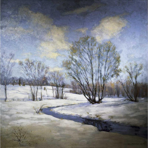 Old Willow and Brook White Modern Wood Framed Art Print by Metcalf, Willard Leory