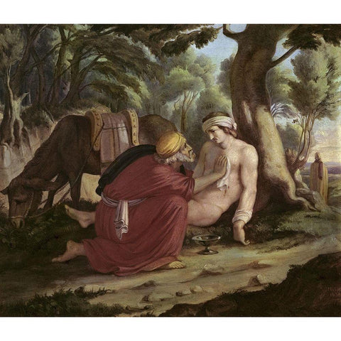 Merciful Samaritan Black Modern Wood Framed Art Print with Double Matting by Milde, Karl Julius