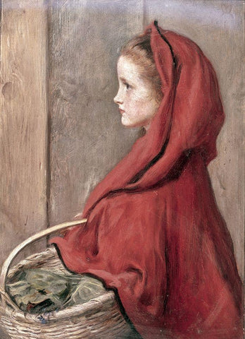 Red Riding Hood (The Artists Daughter Effie) White Modern Wood Framed Art Print with Double Matting by Millais, John Everett