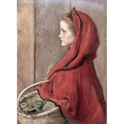 Red Riding Hood (The Artists Daughter Effie) Gold Ornate Wood Framed Art Print with Double Matting by Millais, John Everett