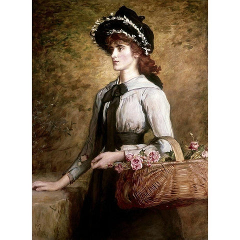 Sweet Emma Moreland Gold Ornate Wood Framed Art Print with Double Matting by Millais, John Everett