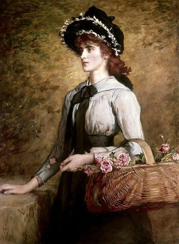 Sweet Emma Moreland White Modern Wood Framed Art Print with Double Matting by Millais, John Everett