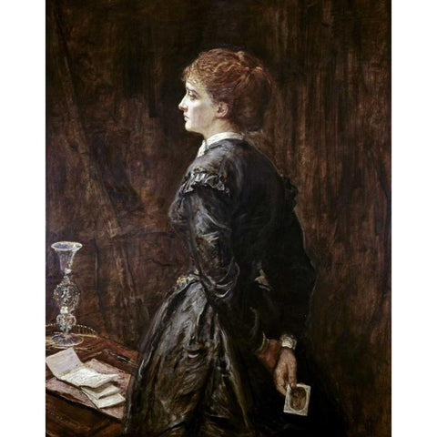 Yes Or No? Black Modern Wood Framed Art Print with Double Matting by Millais, John Everett