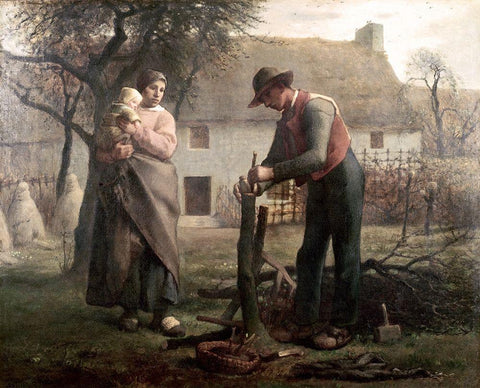 Peasant Grafting a Tree White Modern Wood Framed Art Print with Double Matting by Millet, Jean-Francois