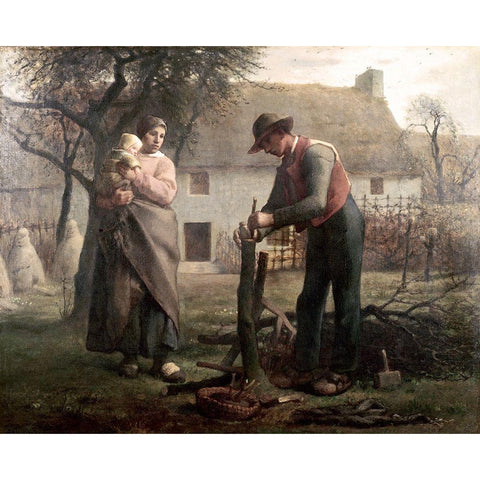 Peasant Grafting a Tree Gold Ornate Wood Framed Art Print with Double Matting by Millet, Jean-Francois