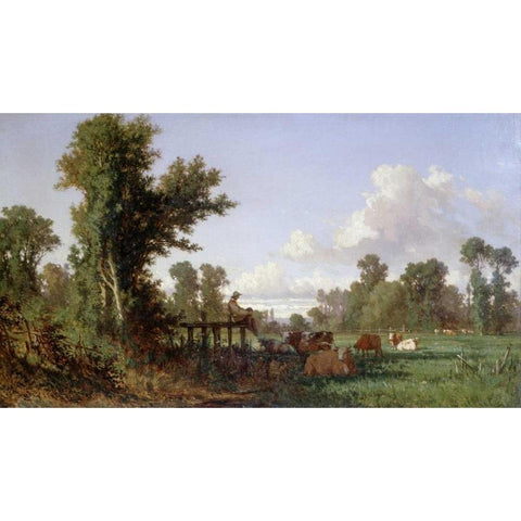 Wooded Landscape White Modern Wood Framed Art Print by Millet, Jean-Francois