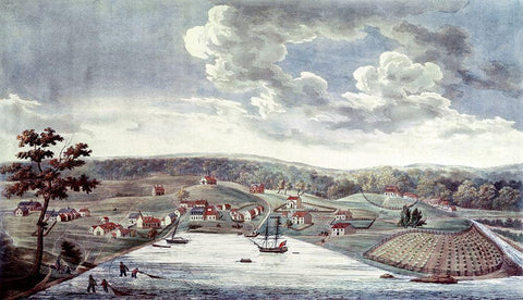Baltimore, 1752 White Modern Wood Framed Art Print with Double Matting by Moale, John