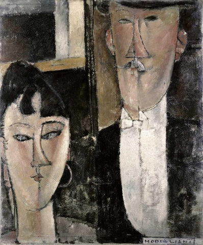 Bride and Groom Black Ornate Wood Framed Art Print with Double Matting by Modigliani, Amedeo