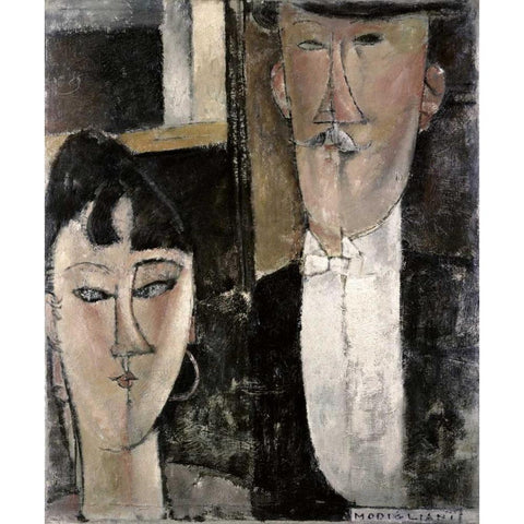 Bride and Groom Black Modern Wood Framed Art Print with Double Matting by Modigliani, Amedeo