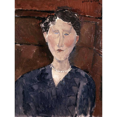 Head of Woman Black Modern Wood Framed Art Print with Double Matting by Modigliani, Amedeo