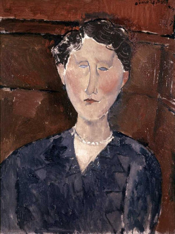 Head of Woman Black Ornate Wood Framed Art Print with Double Matting by Modigliani, Amedeo