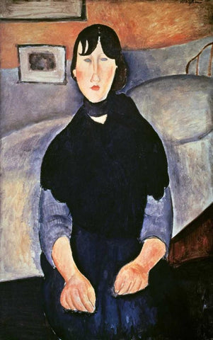 La Fille du Peuple Black Ornate Wood Framed Art Print with Double Matting by Modigliani, Amedeo