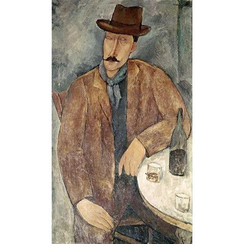 Man With a Wine Glass Black Modern Wood Framed Art Print with Double Matting by Modigliani, Amedeo