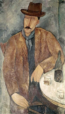 Man With a Wine Glass Black Ornate Wood Framed Art Print with Double Matting by Modigliani, Amedeo