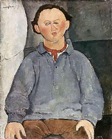 Portrait of a Man White Modern Wood Framed Art Print with Double Matting by Modigliani, Amedeo