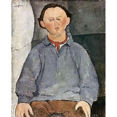 Portrait of a Man Gold Ornate Wood Framed Art Print with Double Matting by Modigliani, Amedeo
