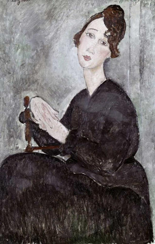 Portrait of Madame Mayden Black Ornate Wood Framed Art Print with Double Matting by Modigliani, Amedeo