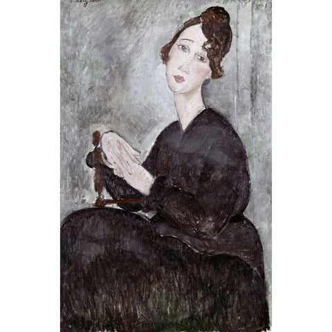 Portrait of Madame Mayden Black Modern Wood Framed Art Print with Double Matting by Modigliani, Amedeo