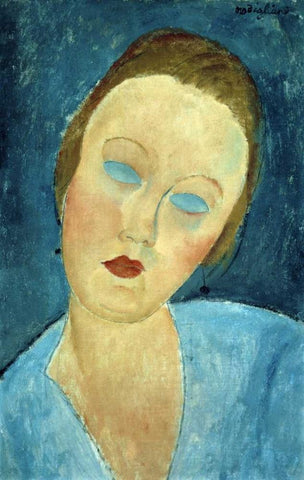 Portrait of Madame Survage White Modern Wood Framed Art Print with Double Matting by Modigliani, Amedeo