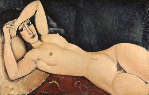 Reclining Nude White Modern Wood Framed Art Print with Double Matting by Modigliani, Amedeo