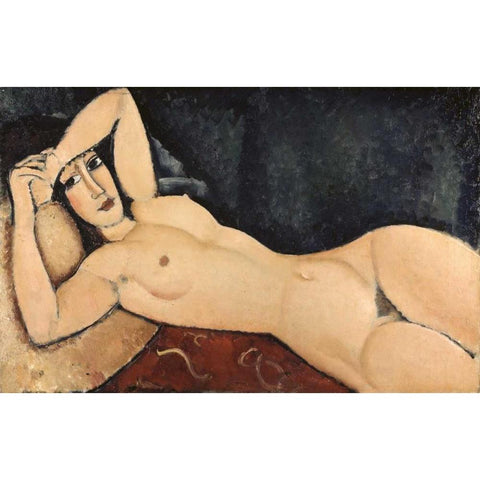 Reclining Nude Black Modern Wood Framed Art Print with Double Matting by Modigliani, Amedeo