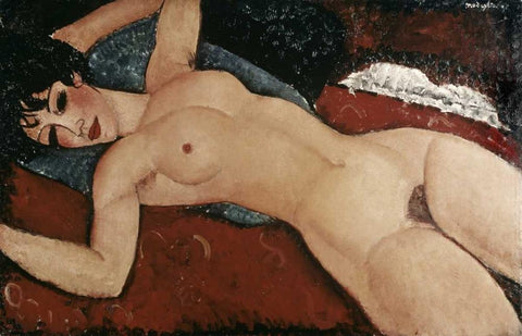 Reclining Nude White Modern Wood Framed Art Print with Double Matting by Modigliani, Amedeo