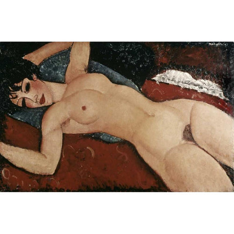 Reclining Nude Black Modern Wood Framed Art Print by Modigliani, Amedeo