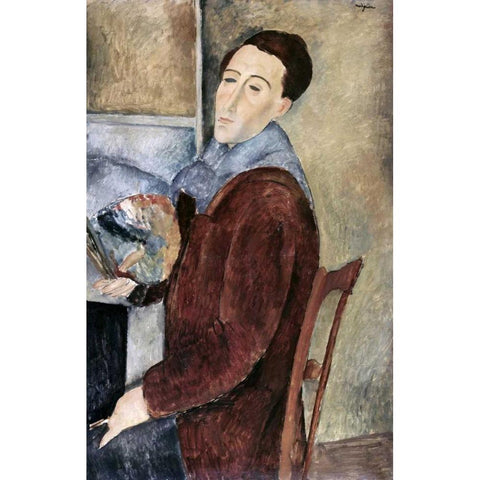 Self-Portrait Gold Ornate Wood Framed Art Print with Double Matting by Modigliani, Amedeo