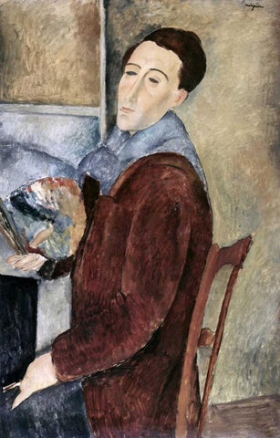 Self-Portrait White Modern Wood Framed Art Print with Double Matting by Modigliani, Amedeo