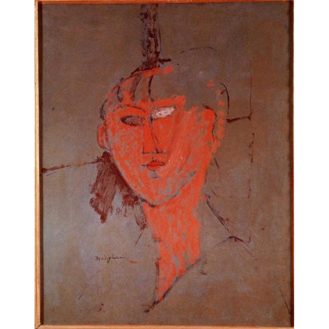 The Red Head White Modern Wood Framed Art Print by Modigliani, Amedeo