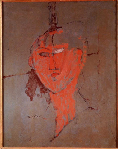 The Red Head White Modern Wood Framed Art Print with Double Matting by Modigliani, Amedeo
