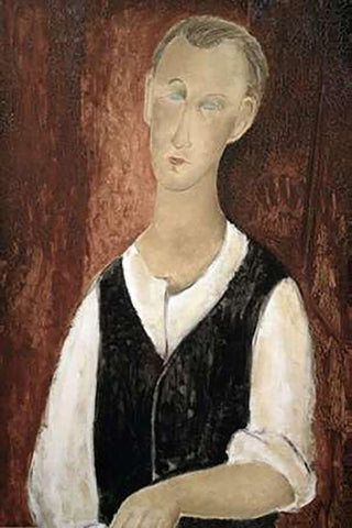 Young Man With a Black Vest White Modern Wood Framed Art Print with Double Matting by Modigliani, Amedeo