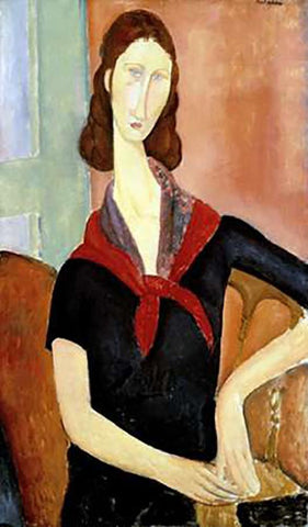 Young Woman (Au Foulard) White Modern Wood Framed Art Print with Double Matting by Modigliani, Amedeo