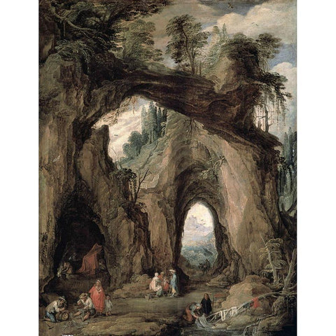 Gypsies In The Mountains Gold Ornate Wood Framed Art Print with Double Matting by Momper the Younger, Joos de