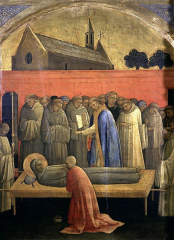 Death of St. Francis of Assisi White Modern Wood Framed Art Print with Double Matting by Monaco, Lorenzo