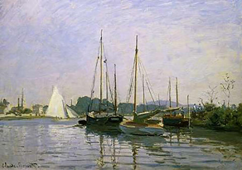 Boats: Regatta at Argenteuil c. 1872-73 White Modern Wood Framed Art Print with Double Matting by Monet, Claude