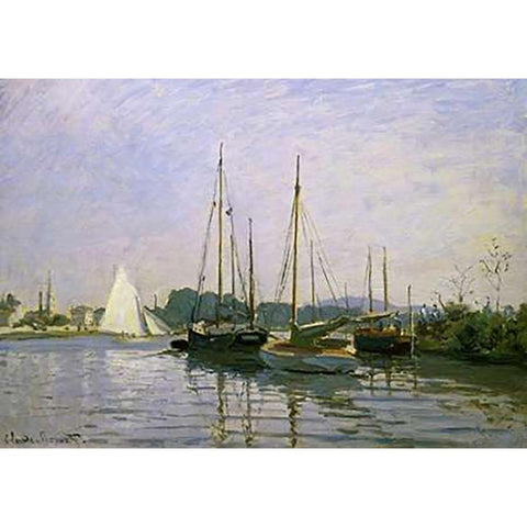 Boats: Regatta at Argenteuil c. 1872-73 Black Modern Wood Framed Art Print with Double Matting by Monet, Claude