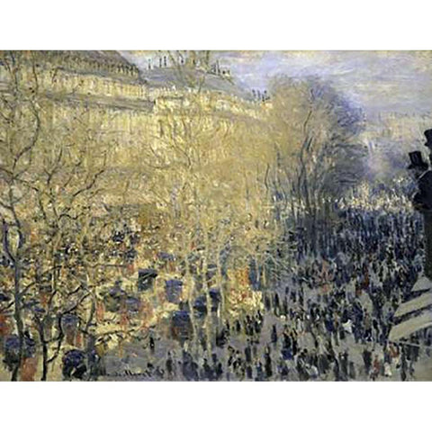 Boulevard des Capucines Black Modern Wood Framed Art Print with Double Matting by Monet, Claude