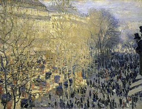 Boulevard des Capucines Black Ornate Wood Framed Art Print with Double Matting by Monet, Claude