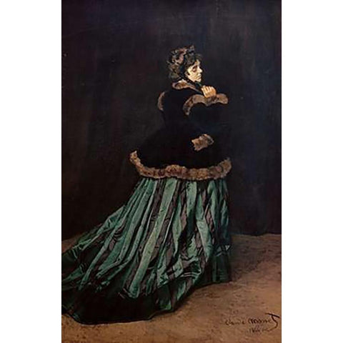 Camille, the Woman in Green Gold Ornate Wood Framed Art Print with Double Matting by Monet, Claude