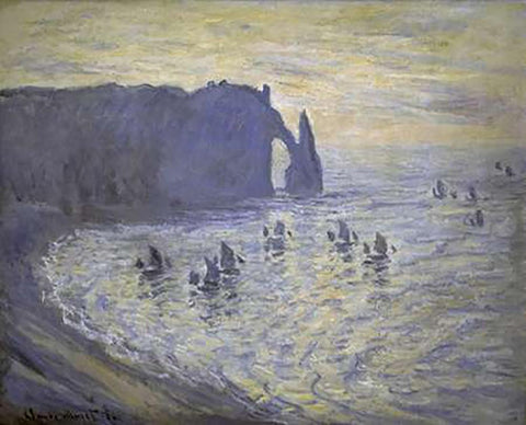 Cliffs at Etretat Black Ornate Wood Framed Art Print with Double Matting by Monet, Claude