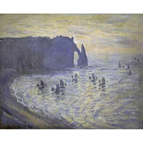 Cliffs at Etretat White Modern Wood Framed Art Print by Monet, Claude