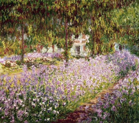 Garden at Giverny White Modern Wood Framed Art Print with Double Matting by Monet, Claude