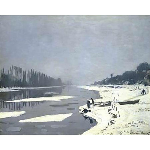 Ice Floes on the Seine at Bougival, 1868 Gold Ornate Wood Framed Art Print with Double Matting by Monet, Claude