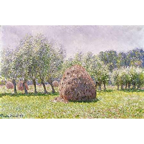 Haystack Gold Ornate Wood Framed Art Print with Double Matting by Monet, Claude